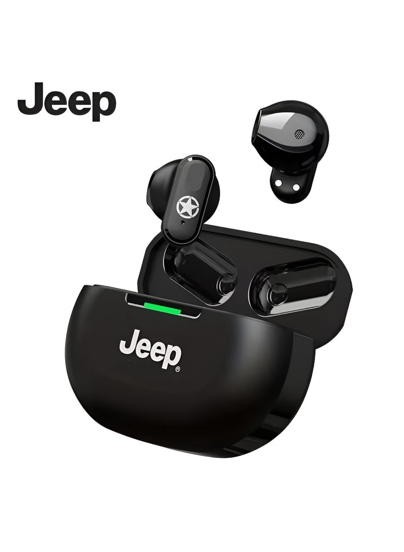 Jeep Wireless Earbuds with Charging Case – Bluetooth 5.3, Noise Reduction, Touch Control, Jeep Logo – Stylish Black Earphones with Star Emblem for Music, Calls & Adventure - Image 1